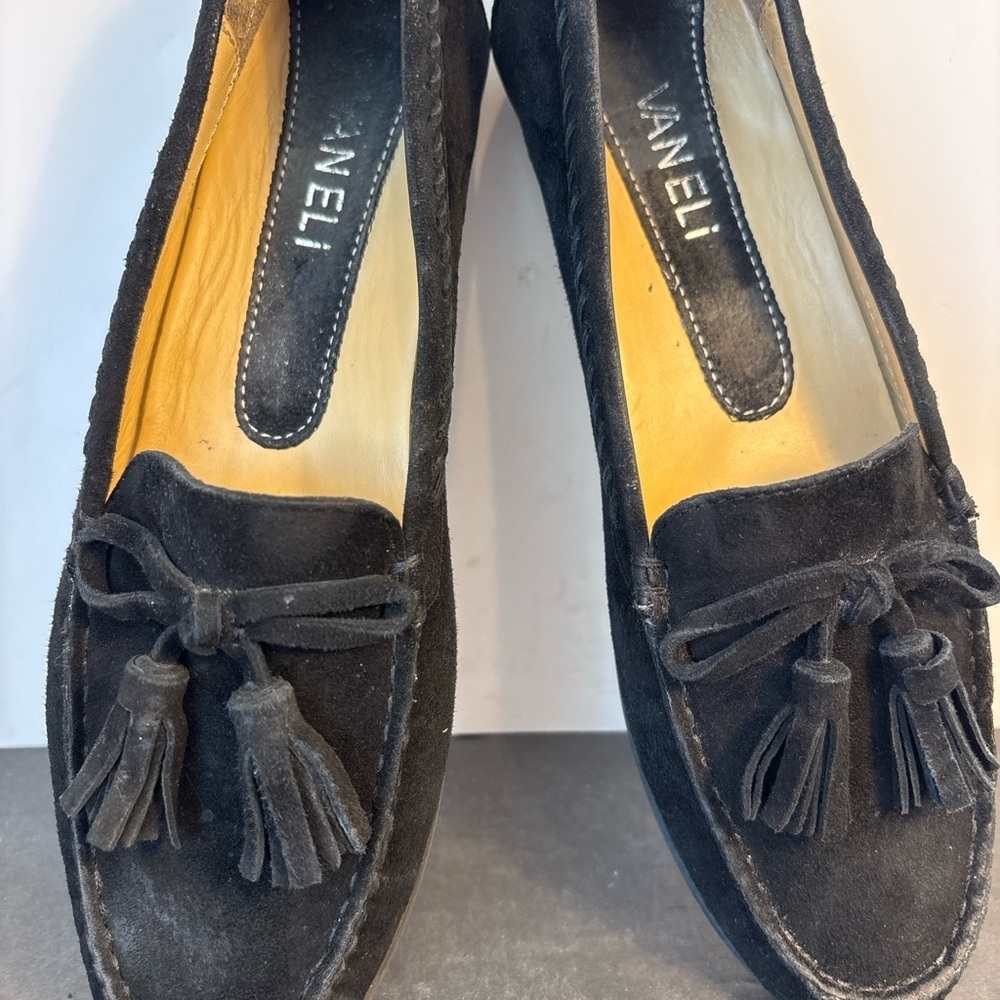 Vaneli Black Suede Tassel Loafers 6.5M Classic Driving Flats